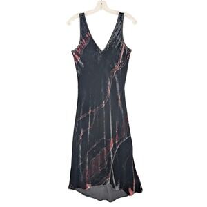 Go by GoSilk Velvet Midi Dress Womens‎ XS Black Red Marble Silk Blend Sleeveless